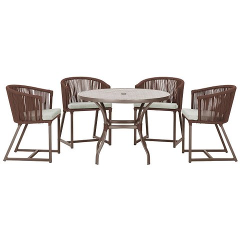 Mesa com 4 Cadeiras de Jantar Roma 100cm e Noronha em Aluminío Marrom Corda Nautica Estofado 3 Trama