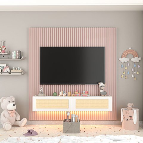 Home Supremo Slim/Native Ripado 174 cm - Rosa Sonho/Branco/Tela Rattan Creme