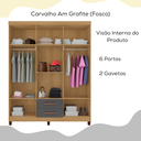 Ver imagem 3 de Guarda Roupa Casal Espelho 6p 2g Moden 150 Cm Carvalho Am Grafite Incp
