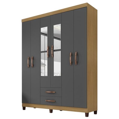 Guarda Roupa Casal Espelho 6p 2g Moden 150 Cm Carvalho Am Grafite Incp