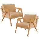 Ver imagem 1 de Kit 2 Poltronas Decorativa para Sala Pietra Estrutura de Madeira L02 Linho Bege Escuro - Lyam