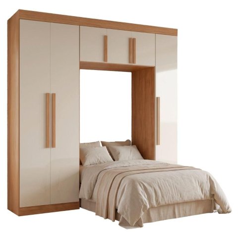 Guarda Roupa Modulado Solteiro Madrid 6 Portas de Bater MDP Madeirado-Off White Maxel Móveis