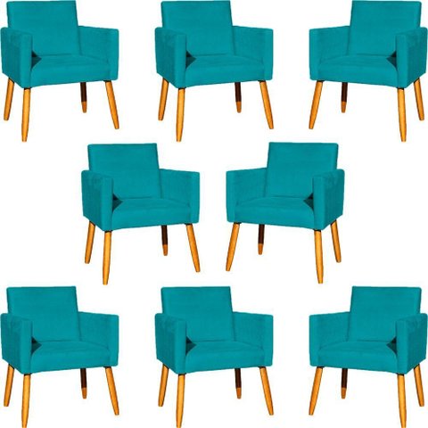 Kit 8 Poltronas Nina para Recepção Suede Cores Pé Palito 30cm Castanho - Suede