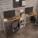 Ver imagem 1 de Conjunto de Escritório Noruega 1 Livreiro e 2 Mesas 90cm - Via Nossa - Off White e Cedro