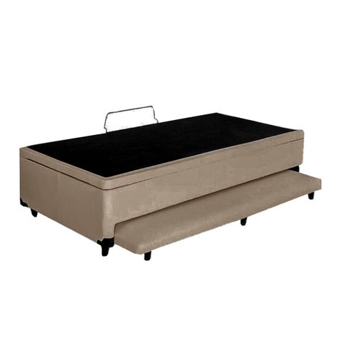 Cama Box Baú Auxiliar Solteiro Corino Espuma 8cm 45x78x188 Bege