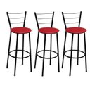 Ver imagem 1 de Kit 3 Banquetas Alta Preta com Encosto Assento Vermelho Jaddi