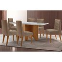 Ver imagem 1 de Conjunto: Mesa de Cozinha Nevada C/ Tampo Madeirado C/ Vidro Canto Curvo 180x90cm e 6 Cadeiras