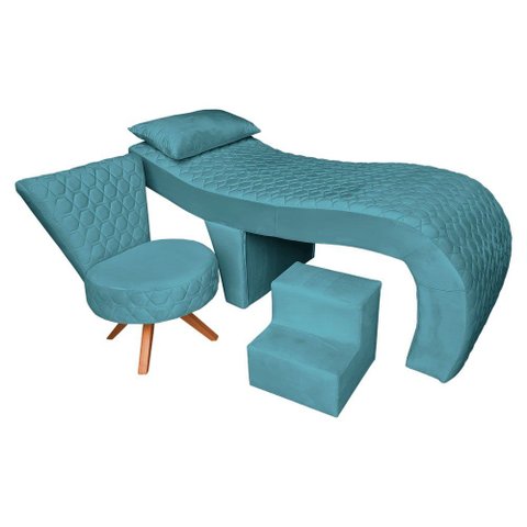 Kit Maca Metalasse Preto com Mocho e Escadinha Base Slk Decor Nina Azul Turquesa