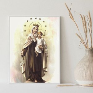 Quadro Decorativo Nossa Senhora do Carmo 24x18cm - com Vidro:madeira Preta