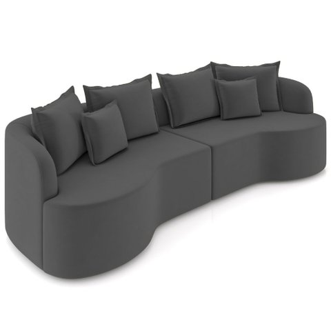 Sofá 3 Lugares Orgânico Sala de Estar Living 230cm Ekos K01 Veludo Cinza - Lyam Decor
