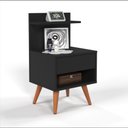 Ver imagem 4 de Kit 2 Mesas de Cabeceira para Quarto Pés Palito Retrô 1 Gaveta Sleep - Preto