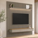 Ver imagem 3 de Painel Ripado para TV 85 pol com Bancada Orgânica e Prateleira LED 258cm Slats L05 Tauari Gris