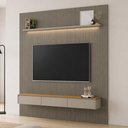 Ver imagem 1 de Painel Ripado para TV 85 pol com Bancada Orgânica e Prateleira LED 258cm Slats L05 Tauari Gris