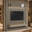 Ver imagem 4 de Painel Ripado para TV 85 pol com Bancada Orgânica e Prateleira LED 258cm Slats L05 Tauari Gris