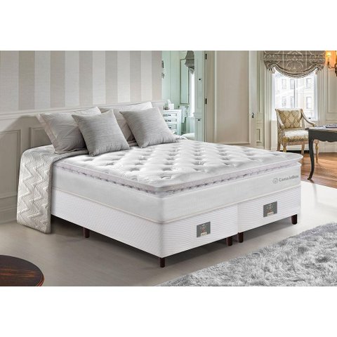 Cama Box + Colchão King 193x203 Molas Ensacadas Cama inBox Confort Snow Branco