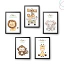 Ver imagem 1 de Kit 5 Quadros Decorativos Infantil Safari Baby Aquarela:preta