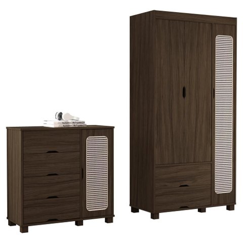 Guarda Roupa Solteiro 3 Portas Comoda 4 Gavetas Mdf Clara Chocolate Decmade
