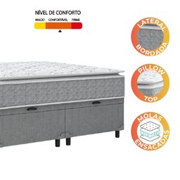 Cama Box Baú Casal Queen Colchão Molas Ensacadas Pillow Top Perfect 158x198x74 Cinza/Branco - 6