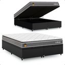 Ver imagem 1 de Cama Box Baú Queen Bipartido Suede Preto + Colchão Life D33 Pillow Top 61x158x198cm Cinza