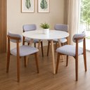 Ver imagem 1 de Kit Mesa Jantar 90cm Branca & 4 Cadeiras Estofadas Linho Cinza-Claro