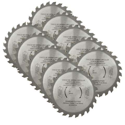 Disco de Corte Serra Circular para Madeira 24 Dentes 110x20mm | Fertak | Kit 10 Un
