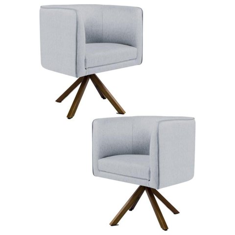 Kit 2 Poltronas Base Madeira Betina C-315 Linho Cinza
