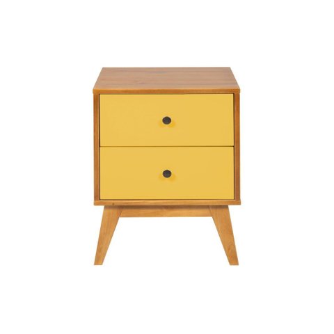 Mesa de Cabeceira Retrô 2 Gavetas - Amarelo