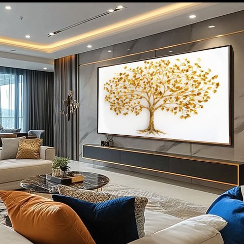 Quadro Arvore da Riqueza: Moldura Canaleta Dourada/ 150x75