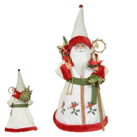 Papai Noel Natal em Pé 45cm com Roupas Brancas com Estampa de Cardeal Vermelho | Formosinha