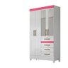 Guarda Roupa Sobral 4 Portas Com Espelho Branco / Rosa - Moval - 1