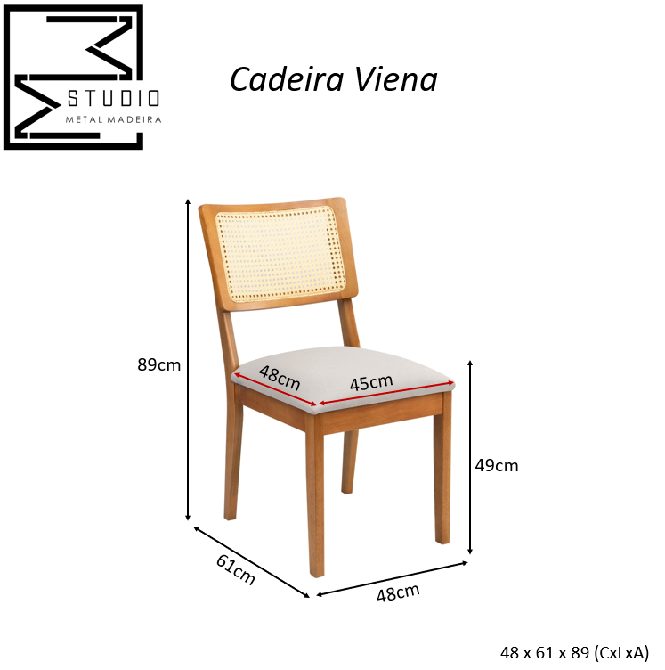 Cadeira Viena Madeira Maciça Sala de Jantar Assento Estofado e Palhinha:linho Dourado - 7