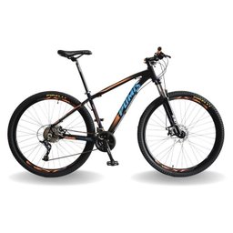 BICICLETA 29 PUMABIKE LINCE 27V STEEZ, FREIO MEC, K7, SUSP TRAVA, PRETO COM LARANJA E AZUL, 17 - 1
