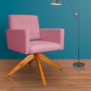 Ver imagem 2 de Poltrona Decorativa Camila Pés Madeira Giratório Suede Rosa - DS Estofados