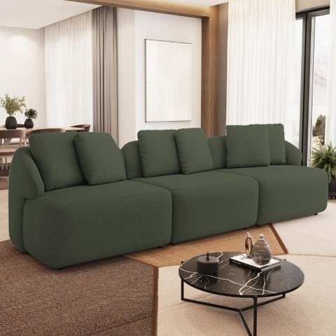 Sofá 4 Lugares para Sala de Estar Living 288cm Arlo F04 Linho Verde - Lyam Decor