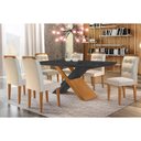 Ver imagem 1 de Conjunto: Mesa de Cozinha Imperatriz Tampo Madeirado C/ Vidro Curvo 180x90 e 6 Cadeiras Imperatriz