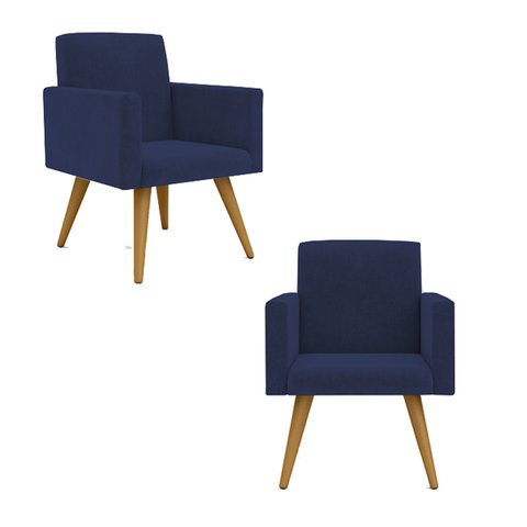 2 Cadeiras Poltronas para Sala Escritório – Balaqui Decor Cor:Azul Marinho