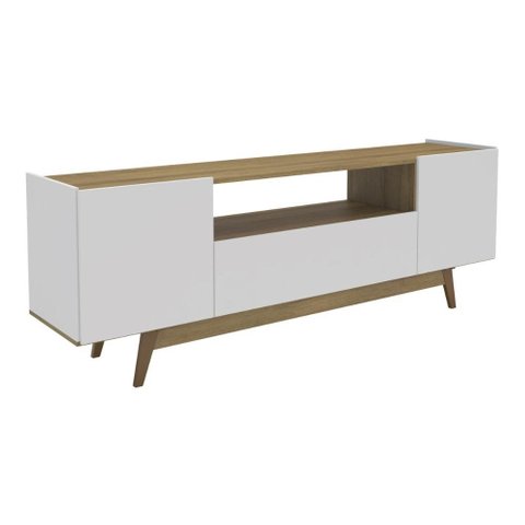 Rack para TV até 72 Polegadas com 3 Portas Retrô 182cm Multimóveis CR45367 Mel/Branco