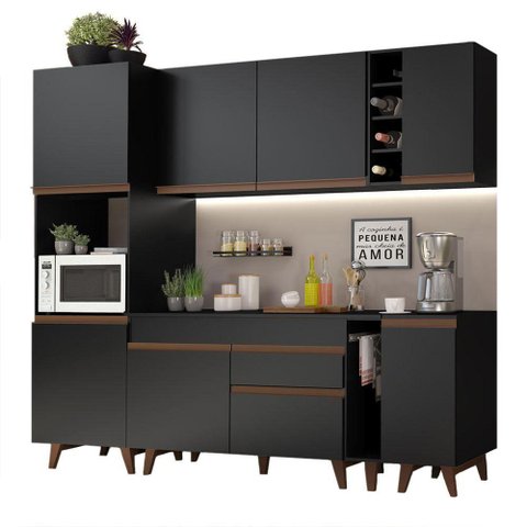 Armário de Cozinha Completa 235cm Preto Reims Madesa 02