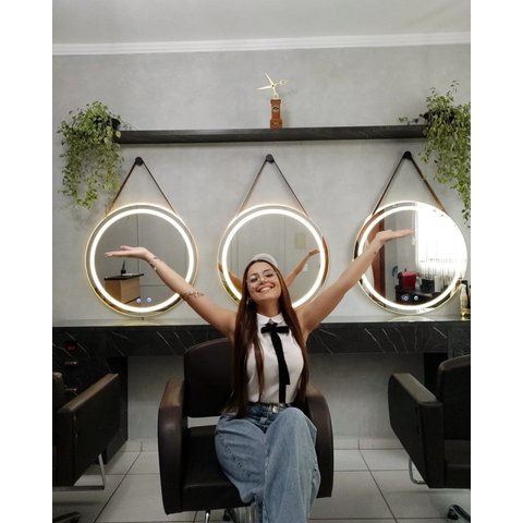 Espelho Redondo com Alça 80 Cm Touch Screen Branco Neutro