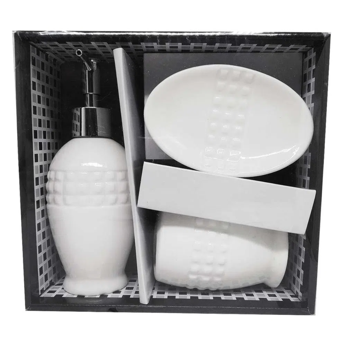 Kit Banheiro Decorado Lavabo Moderno Saboneteira Porcelana:Branco5082 - 4