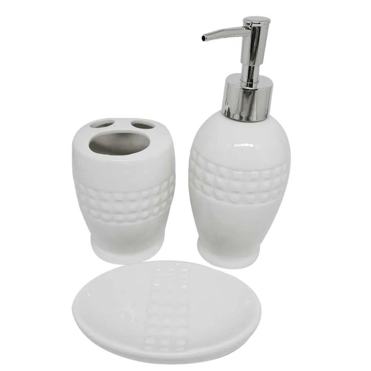 Kit Banheiro Decorado Lavabo Moderno Saboneteira Porcelana:Branco5082 - 6