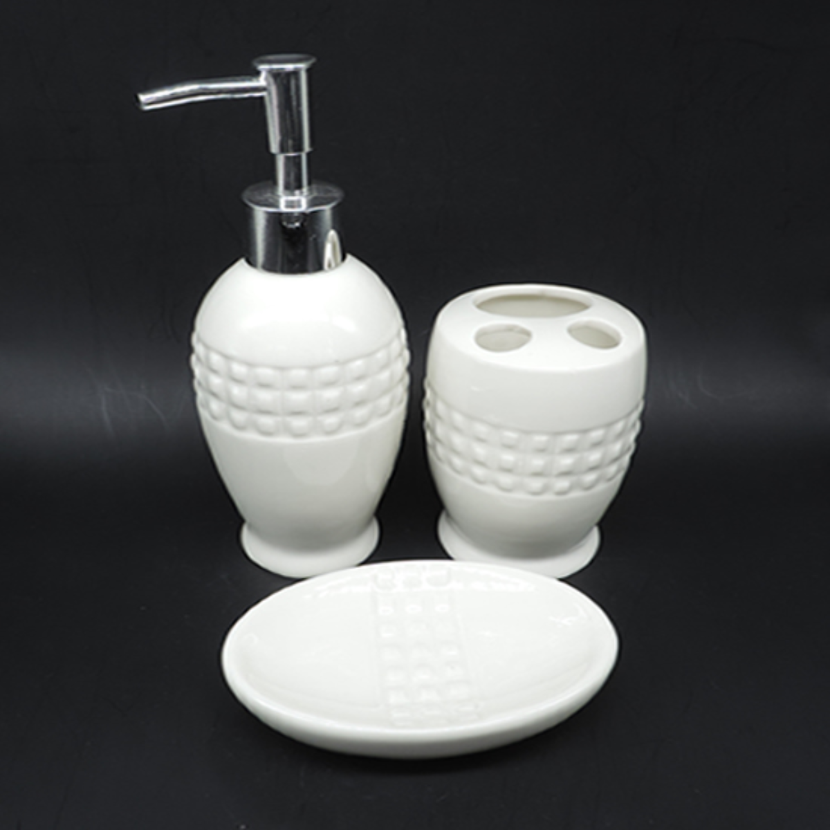 Kit Banheiro Decorado Lavabo Moderno Saboneteira Porcelana:Branco5082 - 3