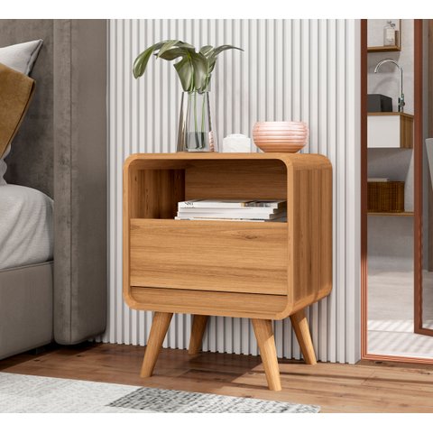 Mesa de Cabeceira Retrô Compacta 1 Gaveta 1 Nicho Channel - Nature