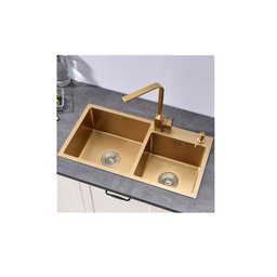Cuba Pia Dupla Cozinha Gourmet Aço Inox Dourada com Acessórios 78x43cm - 7