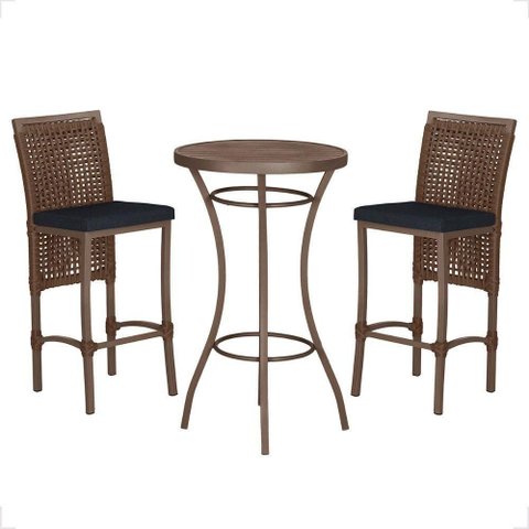 Mesa Bistro e 2 Banquetas Roma Marrom Corda Náutica 12 Marrom