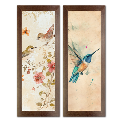 Kit 2 Quadros Decorativos para Cozinha Área Goumet Pássaros Temperos Frutas 60cm