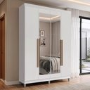 Ver imagem 1 de Guarda-Roupa Solteiro com Pés 4 Portas Batentes com Espelho Branco/Branco/Rustic Venus Madesa
