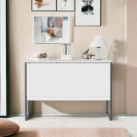 Buffet Villa Aurea 3 Portas 3 Compartimentos MDP 120cm Branco Preto