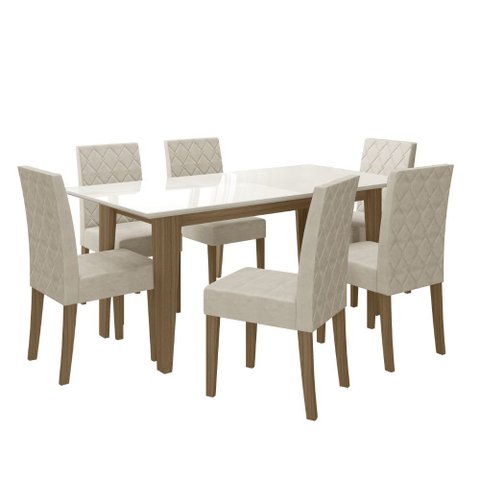 Sala de Jantar Liz 160x90 com Vidro 6l Cadeiras Jade Poliman Móveis
