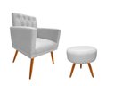 Ver imagem 1 de Kit Poltrona Decorativa Nina Capitonê + Puff Redondo Couro Branco Pés Madeira Mz Decor